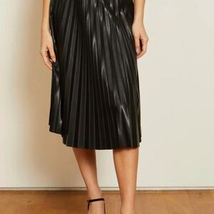 NWT Pleated Faux Leather Midi Skirt - Black